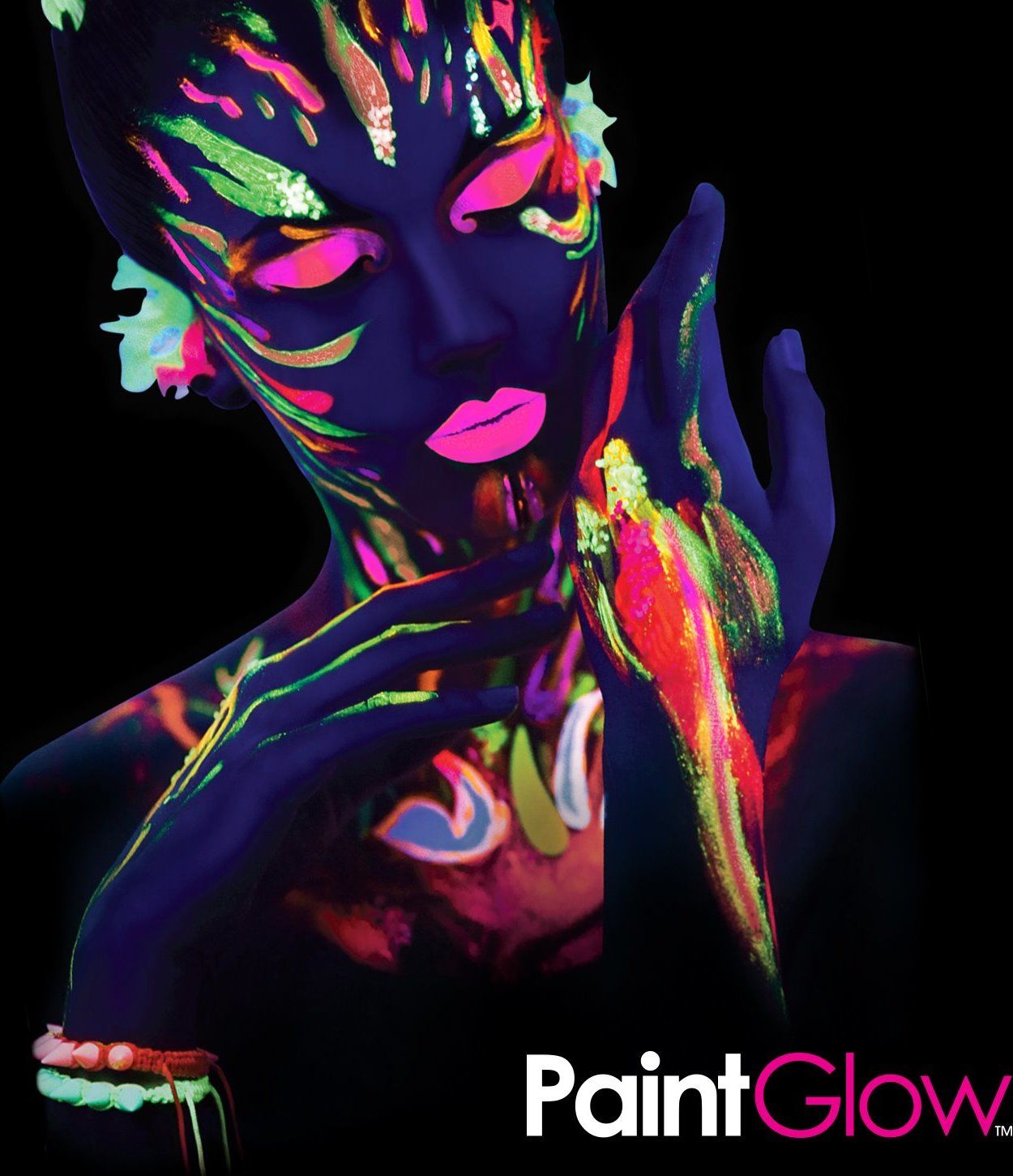 PAINTGLOW Sada neonových UV tužek na obličej (modrá, žlutá, oranžová) - obrázek 2