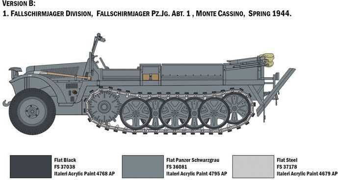 ITALERI Model Kit military 6561 - Sd. Kfz. 10 Demag D7 with German Paratroops (1:35) - obrázek 3