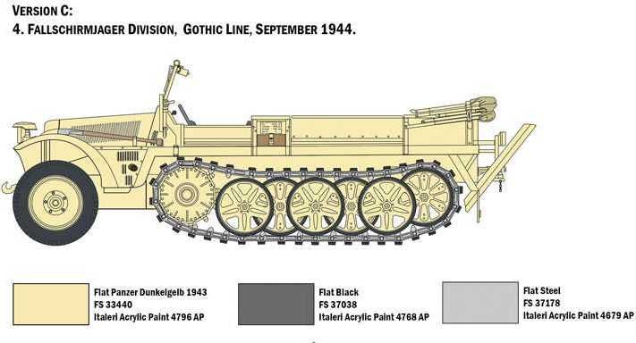 ITALERI Model Kit military 6561 - Sd. Kfz. 10 Demag D7 with German Paratroops (1:35) - obrázek 4
