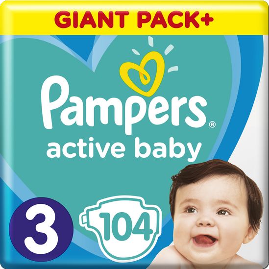 PAMPERS Active Baby 3 (6-10 kg) 104 ks GIANT PACK – jednorázové pleny - obrázek 1