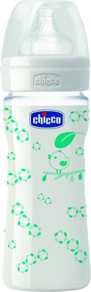 CHICCO Láhev Well-Being 240 ml skleněná, silikonový dudlík – zelená - obrázek 1