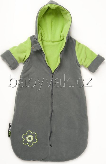 Babyvak Spacák fleecový s rukávy šedá/zelená - obrázek 1