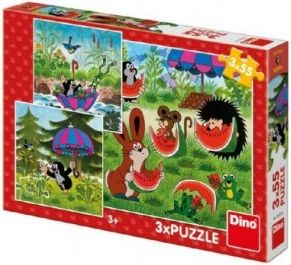 Puzzle Krtek a paraplíčko 18x18cm 3x55 dílků v krabici 27x19x3,5cm - obrázek 1