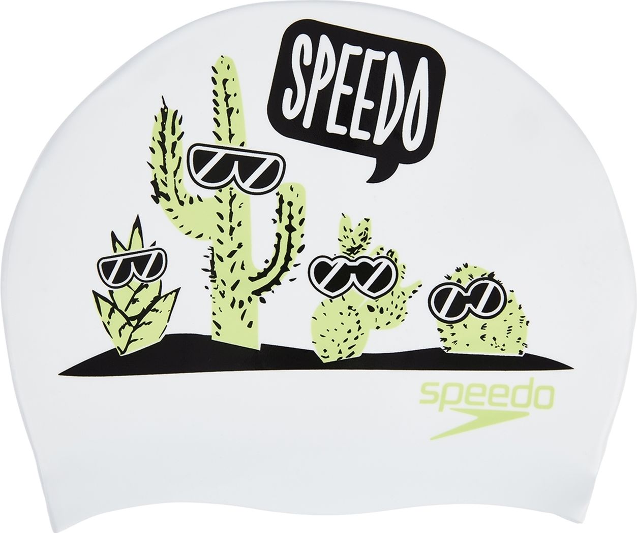 Speedo Junior Slogan Print Swim Cap - white/apple green/black uni - obrázek 1