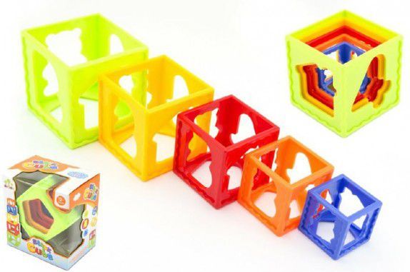 Teddies Kubus pyramida skládanka hranatá plast 5ks v krabičce - obrázek 1