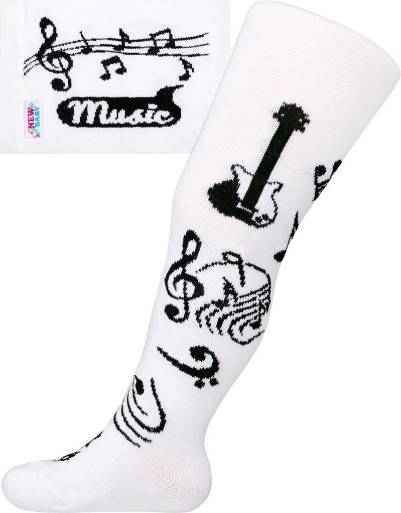 Bavlněné punčocháčky New Baby Music bílé 62 (3-6m) - obrázek 1