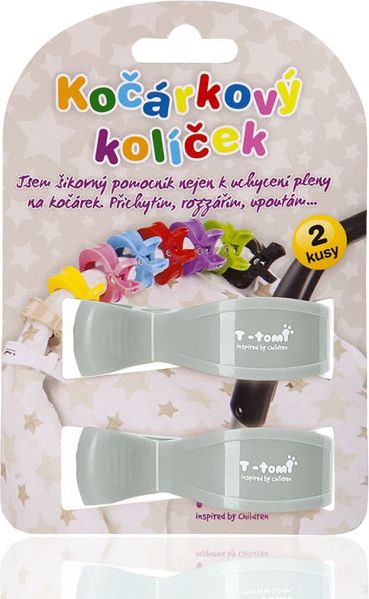 T-TOMI Kočárkový kolíček 2 ks, šedý - obrázek 1
