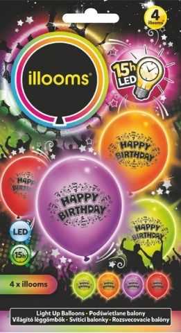 Svítící LED balony - Happy Birthday 4 ks - obrázek 1
