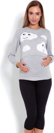 Be MaaMaa Těhotenské, kojící pyžamo 3/4 mráčky - šedé, vel. L/XL - obrázek 1
