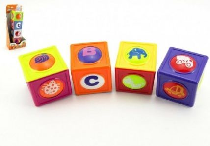 Kostky 4ks plast 6x6cm s obrázky na kartě 3m+ - obrázek 1