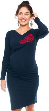 Be MaaMaa Bavlněné  těhotenské a kojící šaty s potiskem květin  - granát, vel. S - obrázek 1