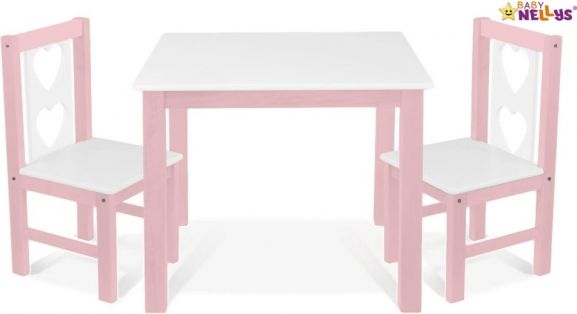 BABY NELLYS Dětský nábytek - 3 ks,  stůl s židličkami - růžová , bílá, B/01 - obrázek 1