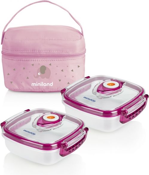 Miniland Termoizolační pouzdro + 2 hermetické misky na jídlo Pink - obrázek 1