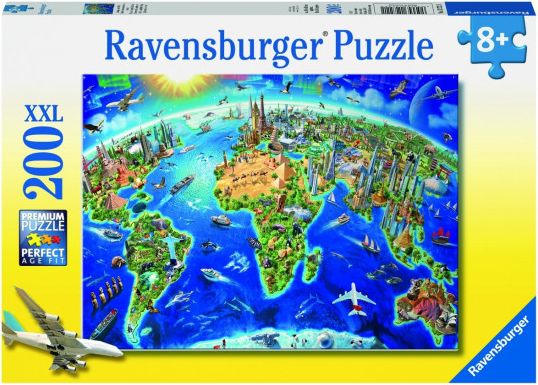 RAVENSBURGER Puzzle Mapa světa s památkami XXL 200 dílků - obrázek 1