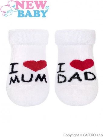 Kojenecké froté ponožky New Baby bílé I Love Mum and Dad, Bílá, 56 (0-3m) - obrázek 1