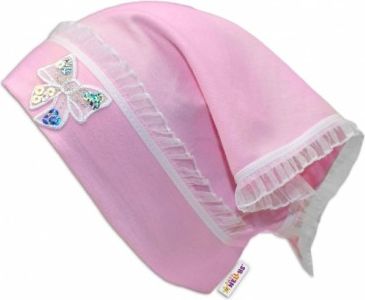 Letní, jarní šátek s mašličkou a volánkem - sv. růžová - obrázek 1