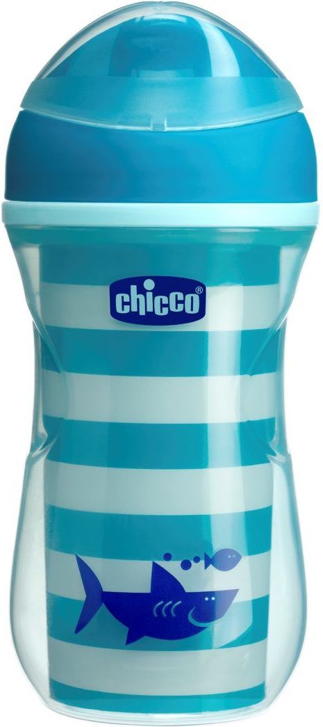 CHICCO Hrneček Aktivní termo s hubičkou 266 ml, modré proužky 12m+ - obrázek 1
