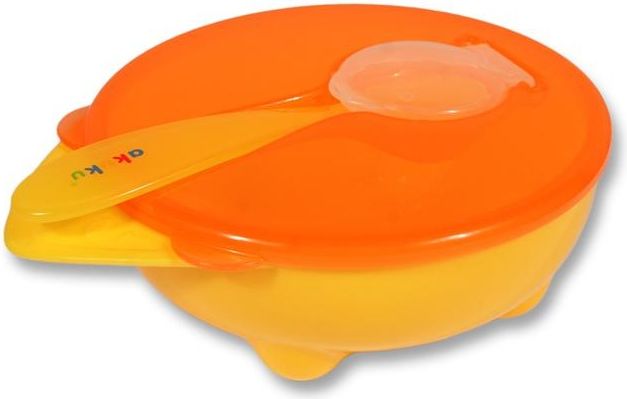 Dětská cestovní miska s víčkem a lžičkou, Akuku, oranžová - obrázek 1