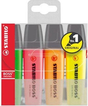 Zvýrazňovač "BOSS original", 4 barvy, 2-5mm, STABILO, blistr 4 ks - obrázek 1