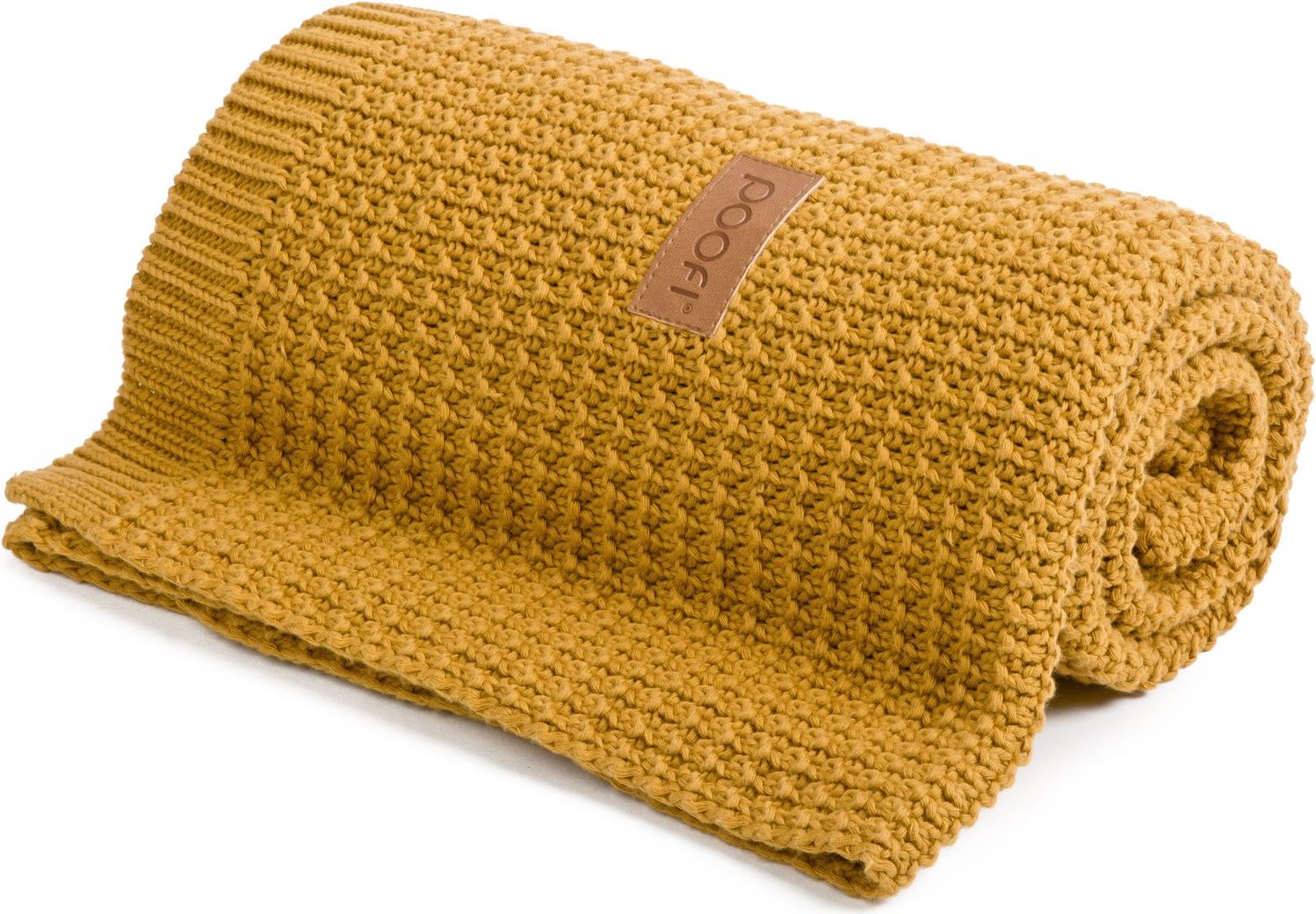 POOFI Pletená přikrývka ORGANIC & COLOR Cornknit hořčicová barva 80 × 100 cm
