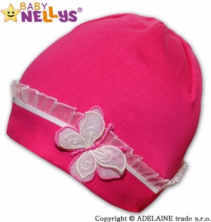 Bavlněná čepička s Motýlkem a s krajkou Baby Nellys ® - sytě růžová - obrázek 1