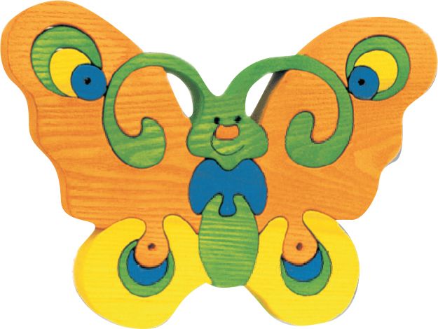 Dřevěné vkládací puzzle z masivu - velký motýl oranžový - obrázek 1