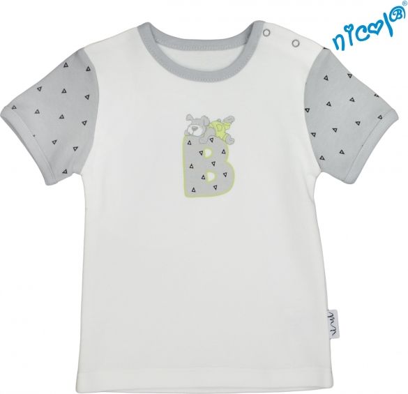 Nicol Kojenecké bavlněné tričko Nicol, Boy - krátký rukáv, šedé/smetanová 56 (1-2m) - obrázek 1
