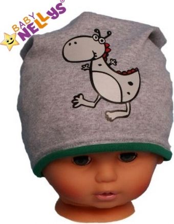 Bavlněná čepička Dino Baby Nellys ® - šedá - zelený lem - obrázek 1