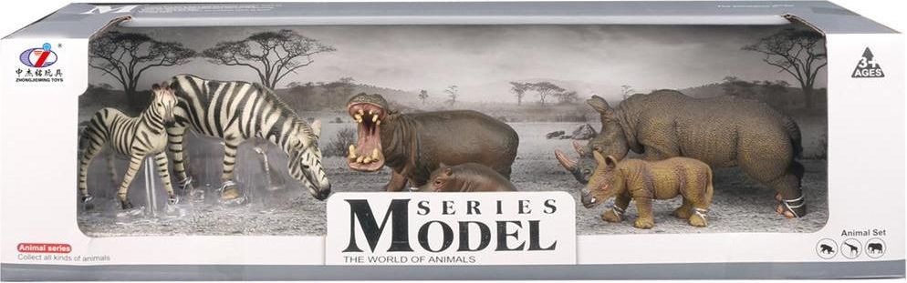 Sada Model Svět zvířat zebry, hroši, nosorožci, máma + mládě - obrázek 1