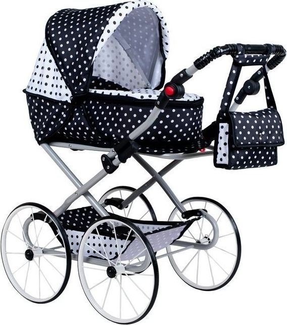 Dětský Retro kočárek pro panenky 2v1 New Baby Natálka bílo-černý - obrázek 1