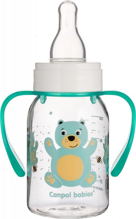 Kojenecká láhev Canpol babies CUTE ANIMALS 120 ml s úchyty medvídek - obrázek 1