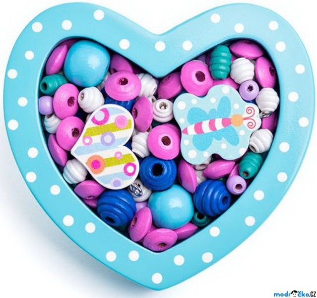 Navlékací perle - Set korálků, Srdce malé tyrkysové (Woody) - obrázek 1