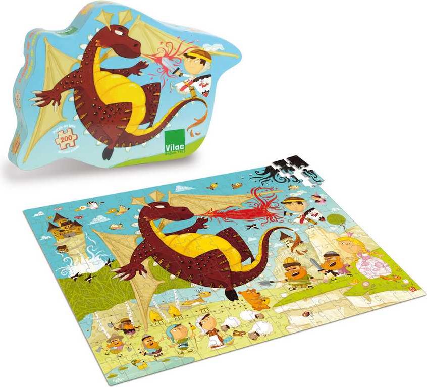 Vilac Dřevěné puzzle Rytíř a drak 200 dílků - obrázek 1