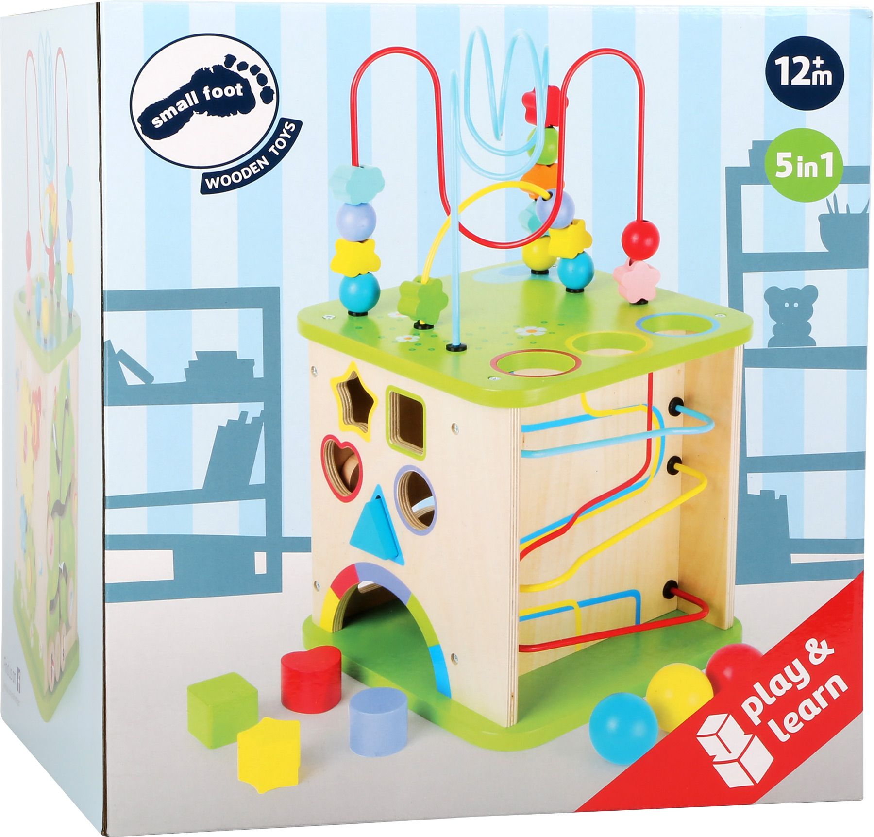 Small Foot Dřevěná vkládací motorická kostka s labyrintem 5v1 - obrázek 3