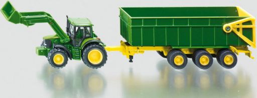 SIKU Farmer - John Deere s čelním nakladačem a přívěsem, měřítko 1:87 - obrázek 1