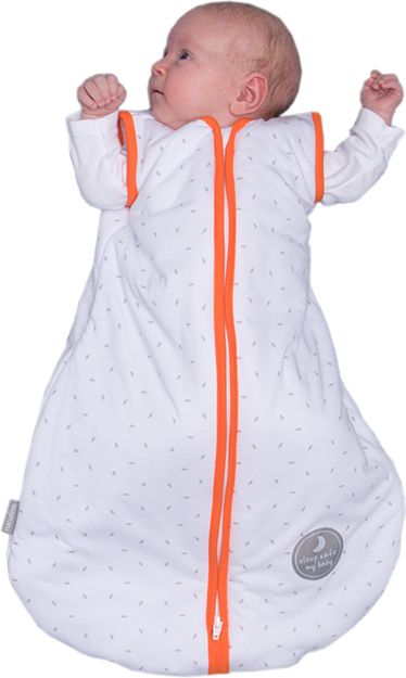 Natulino dětský zimní spací pytel pro miminko, NATURAL WHITE LITTLE GREY LEAVES / ORANGE, 3vrstvý, S (0 - 6 měsíců) - obrázek 2