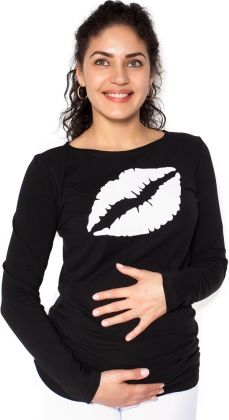Be MaaMaa Těhotenské triko dlouhý rukáv Kiss - černé - obrázek 1
