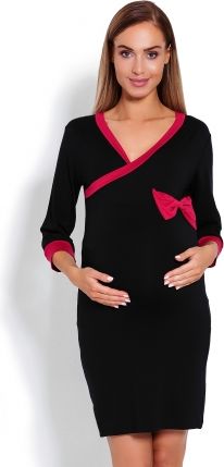 Be MaaMaa Pohodlná těhotenská, kojící noční košile s mašlí - černá, vel. XXL, B19 - obrázek 1
