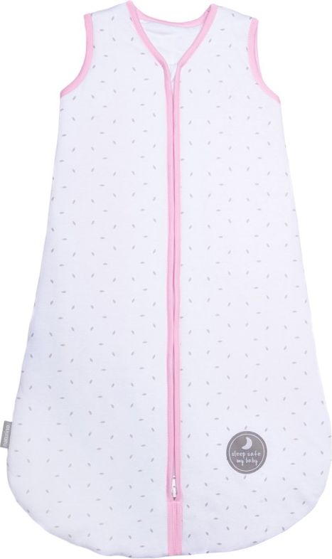 Natulino dětský letní spací pytel pro miminko, NATURAL WHITE LITTLE GREY LEAVES / PINK, 1vrstvý, N (0 - 3 měsíce) - obrázek 1