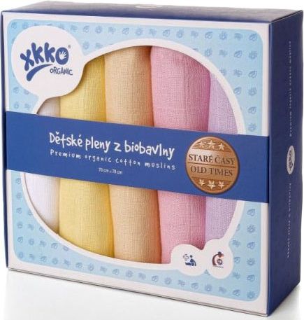 KIKKO Dětské pleny z biobavlny Staré časy 70x70 (5 ks) – pastels pro holky - obrázek 1