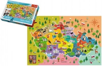 Vzdělávací puzzle mapa České republiky 44 dílků 60x40cm v krabici 33x23x6cm - obrázek 1
