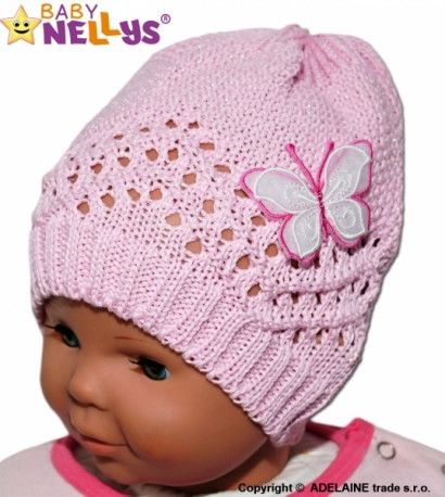 Háčkovaná čepička Motýlek Baby Nellys ® - růžová - obrázek 1