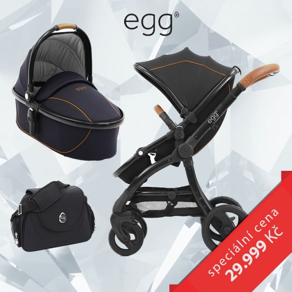 Egg Set ESPRESSO / BLACK rám, kočárek + hluboká korba + taška + adaptéry - obrázek 1