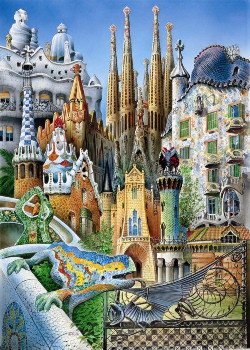 EDUCA Miniaturní puzzle Koláž z díla A.Gaudí 1000 dílků - obrázek 1