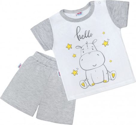 Dětské letní pyžamko New Baby Hello s hrošíkem bílo-šedé, Šedá, 80 (9-12m) - obrázek 1