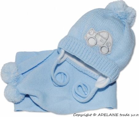 Zimní čepička s šálou - Autíčko sv. modré - obrázek 1
