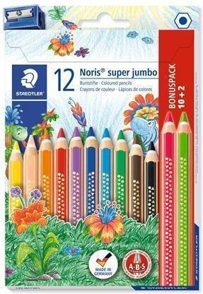 Sada pastelek "Noris Super Jumbo", šestihranné, s ořezávátkem, 10+2, STAEDTLER, set 12 ks - obrázek 1