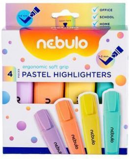 Zvýrazňovač, mix 4 pastelových barev, 2-5 mm, sada, NEBULO, set 4 ks - obrázek 1