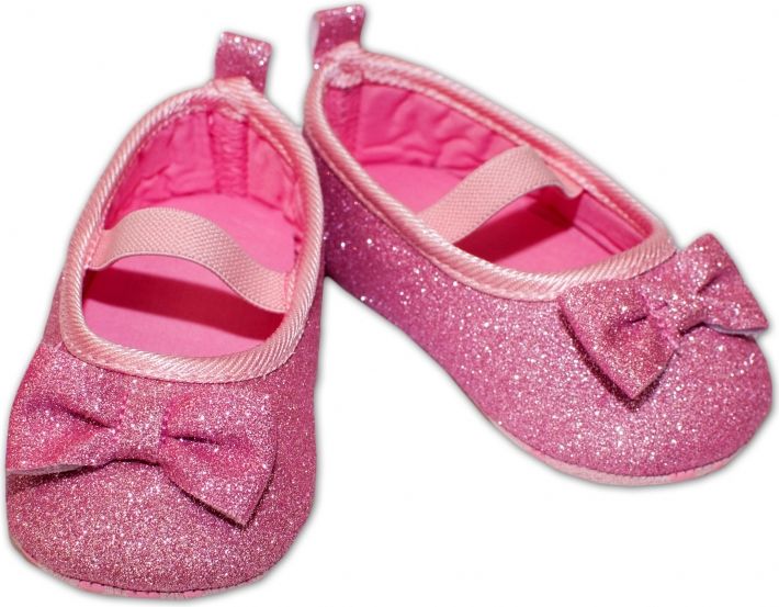 YO !  YO ! Kojenecké boty/capáčky brokátové s mašličkou - růžové, 6-12 měsíců 6/12měsíců - obrázek 1