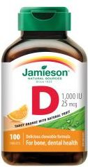 Jamieson Vitamin D3 1000 IU pomeranč 100 cucacích tablet - obrázek 1